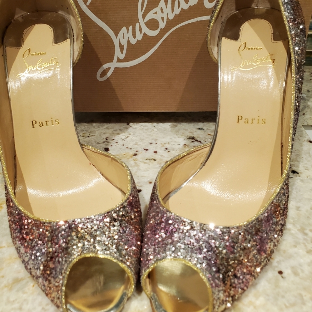Christian Louboutin Rosette Gold Glitter Heels